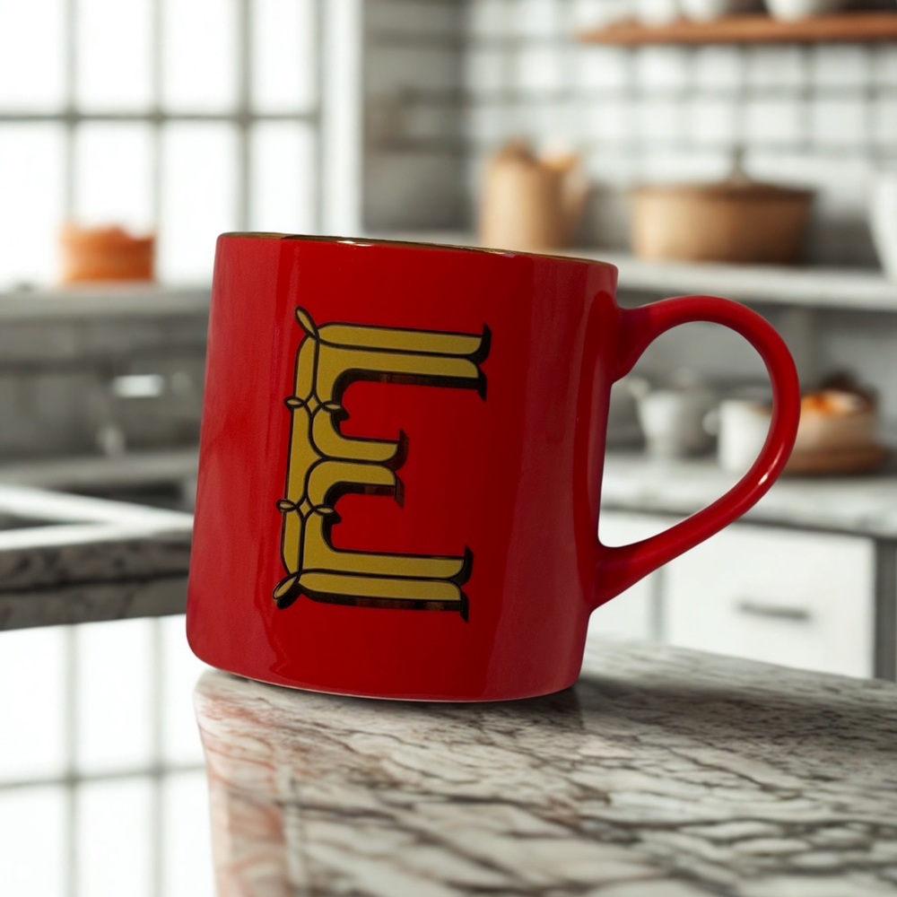 Opalhouse "Letter E" Monogram Stoneware 16 oz. Coffee Mug Cup Red & gold